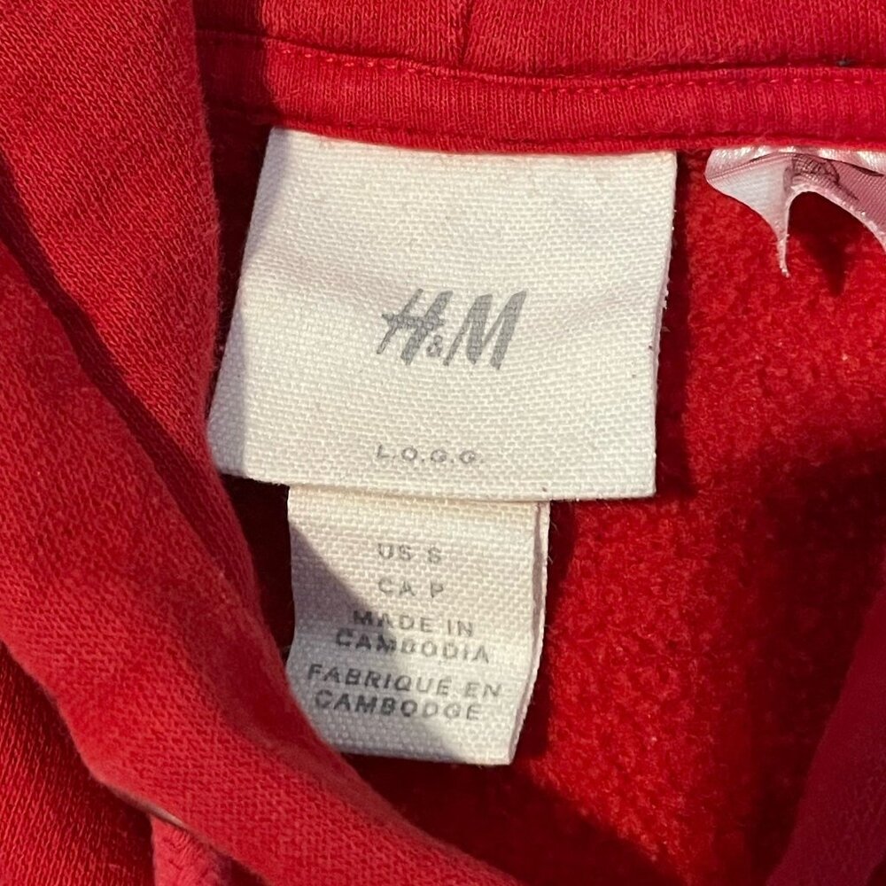 H&M Peanuts Snoopy Red Sweatshirt Hoodie Mens Small Pouch Pocket - Picture 5 of 7